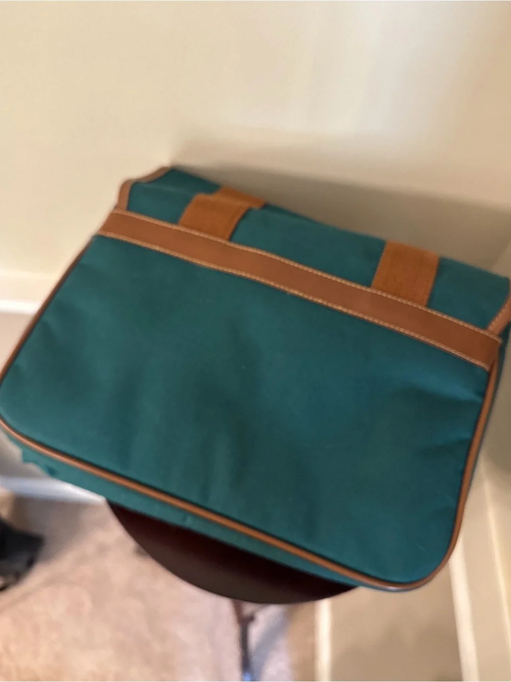 Ralph Lauren Green Canvas Messenger with Brown Leather Trim